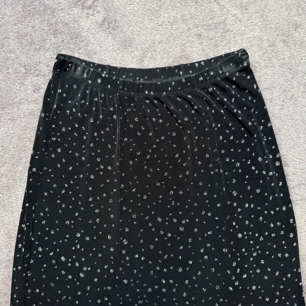Chico's Travelers Black Silver Metallic Polka Dot Maxi Skirt Size 0 S Acetate
